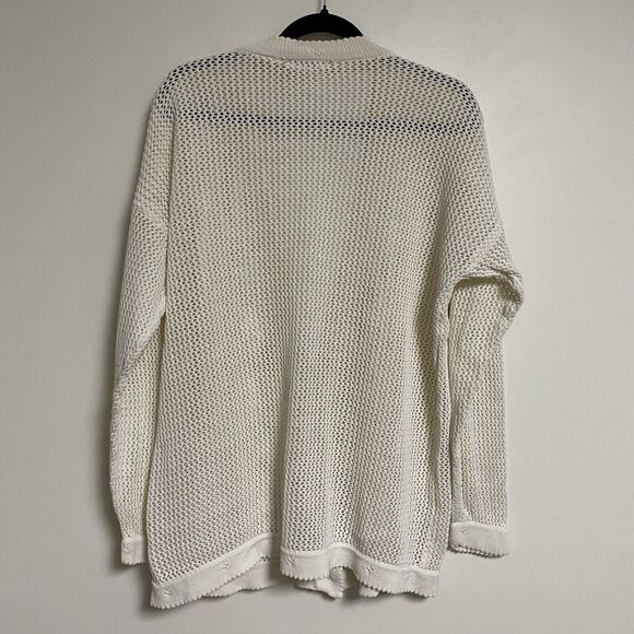 Vtg Express Tricot Womens Sweater Long Cardigan Size M Crochet Open Knit Flowers - Picture 9 of 9